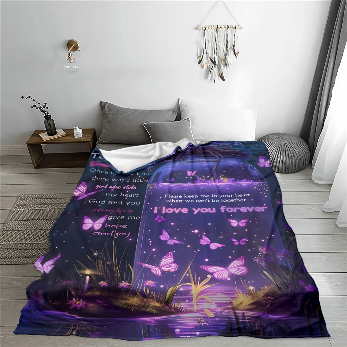 Asian-Inspired Fleece Blanket with Butterfly Print for All Seasons