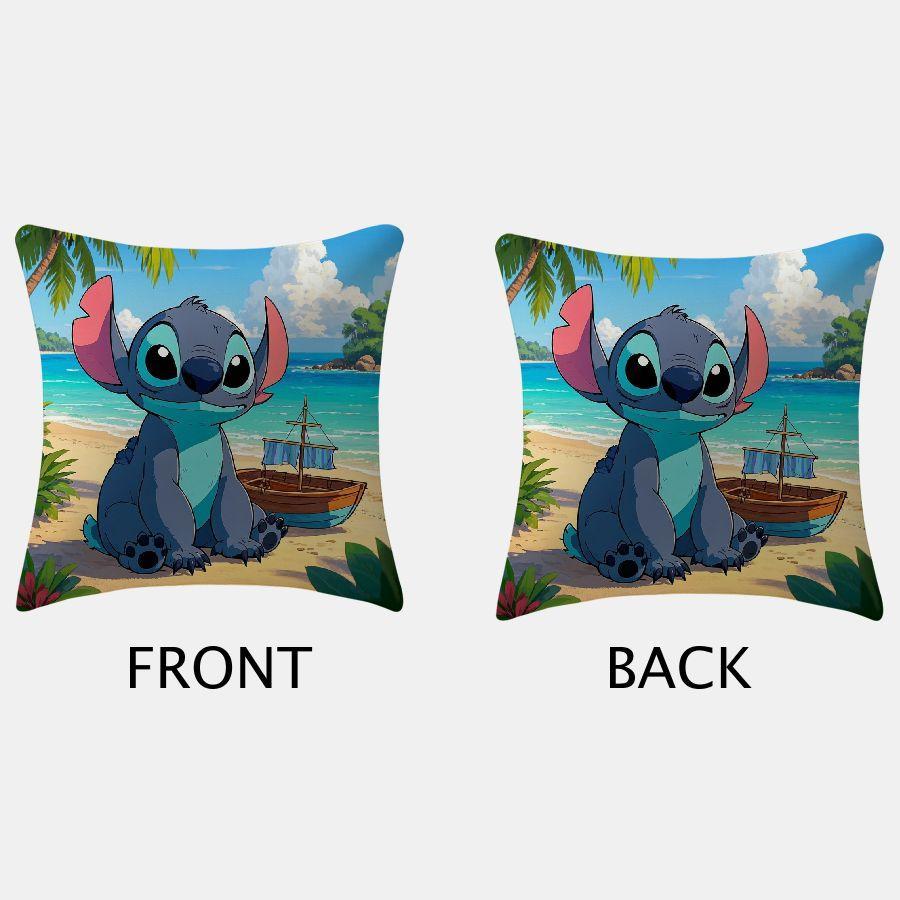 Two-Pack Disney Stitch Beach Scene Throw Pillow Covers Indoor Outdoor Living Room Decor