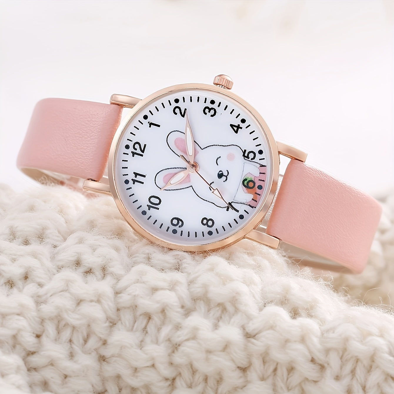 Women's Rabbit-Inspired Watch and Bracelet Set with Faux Leather Bands