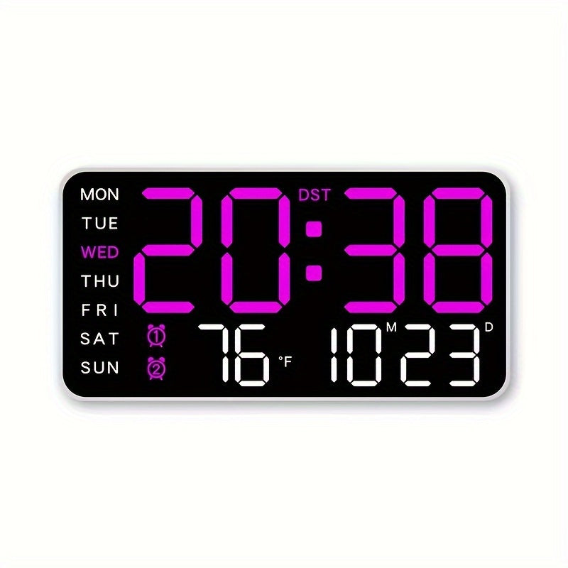 Digital Wall Clock with Temperature Date Time Alarms and Snooze Battery Powered
