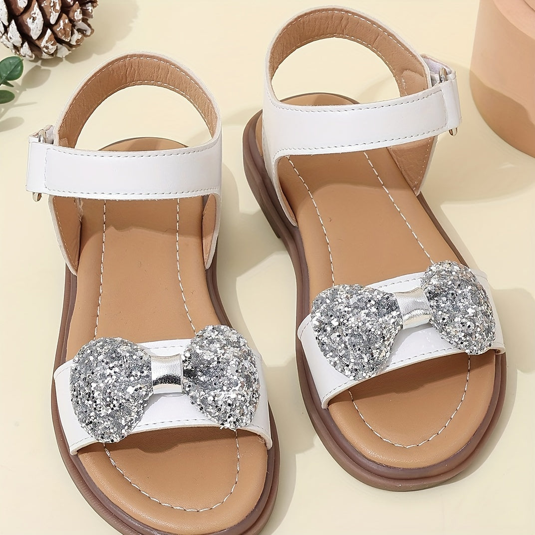 Girls White Roman Sandals with Bowknot Rhinestones for Summer Casual Beach