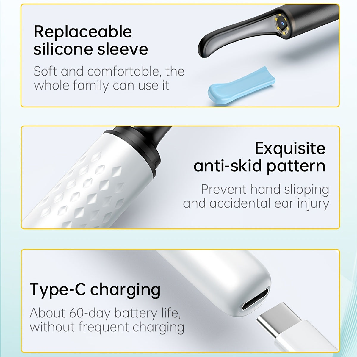 Набор для удаления ушной серы с камерой и лампой, перезаряжаемый через USB