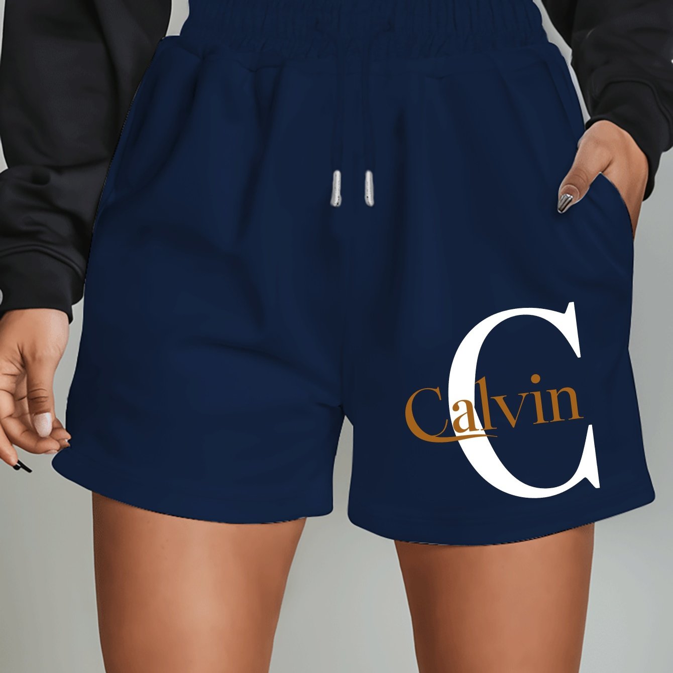 Шорты для женщин больших размеров с графическим принтом, повседневные летние пляжные спортивные шорты Black с золотыми буквами