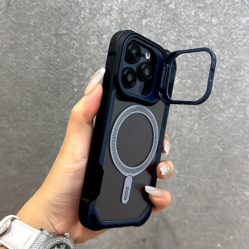 Transparent Shockproof Phone Case for iPhone with Magsafe and Camera Lens Stand