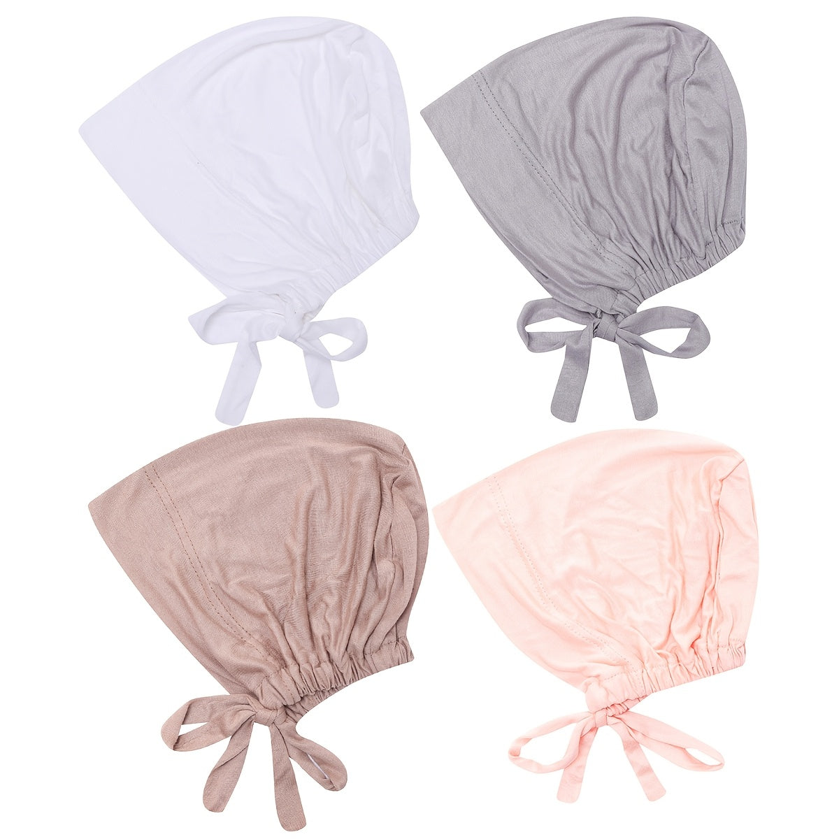 Set de 4 gorras internas de modales ajustables para hijab, transpirable, elásticas y con cordón, para mujeres