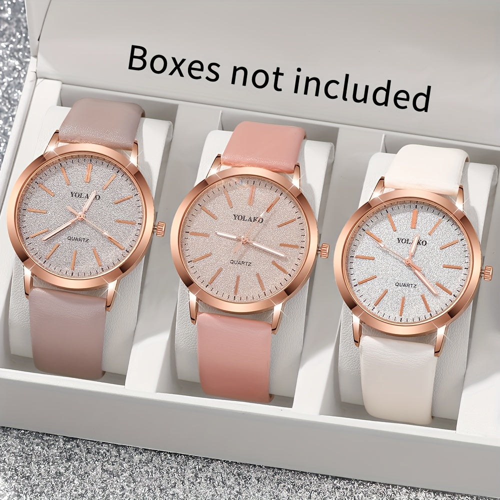 Set of 3 Women's PU Leather Quartz Wrist Watches Casual Chic Gift
