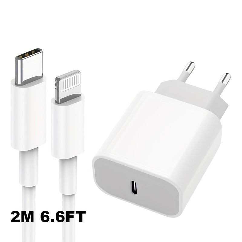 USB C Быстрая Зарядка, 201.17 см, 5-10 Вт, Европейская стандартная вилка, для моделей Apple iPhone и iPad без аккумулятора.