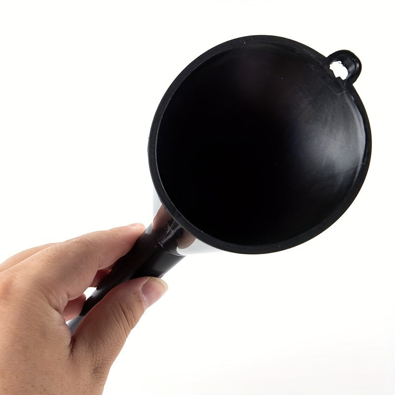 Black Plastic Oil Funnel with Long Neck and Hanging Hook for Automotive Use