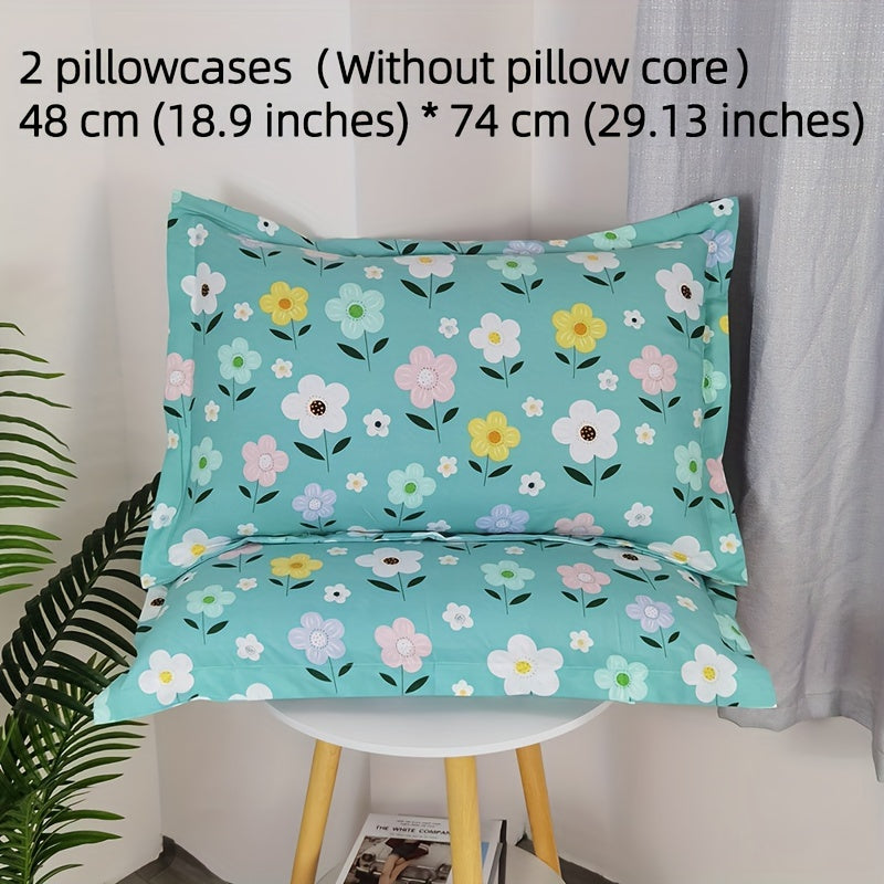 Superfine Fiber Pillowcases Set of 2 with Floral Designs, Easy to Clean, Airy