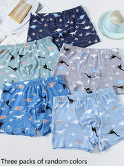 Boys 3-Pack Cotton Blend Boxer Briefs with Dinosaur Patterns, Breathable Comfortable Underwear