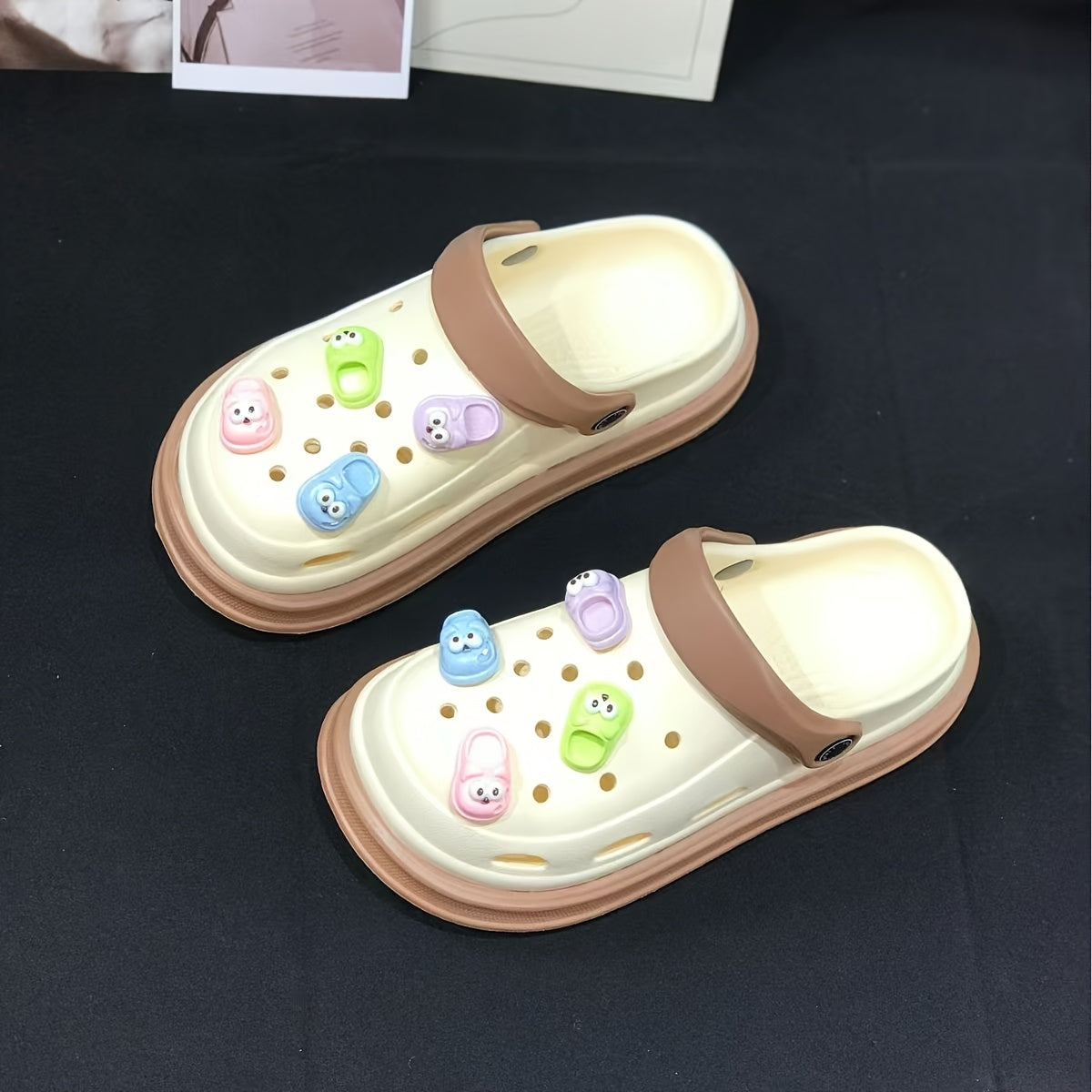 Women's EVA Beach Sandals Light Beige Green Cartoon Frog Ventilation Anti-Slip
