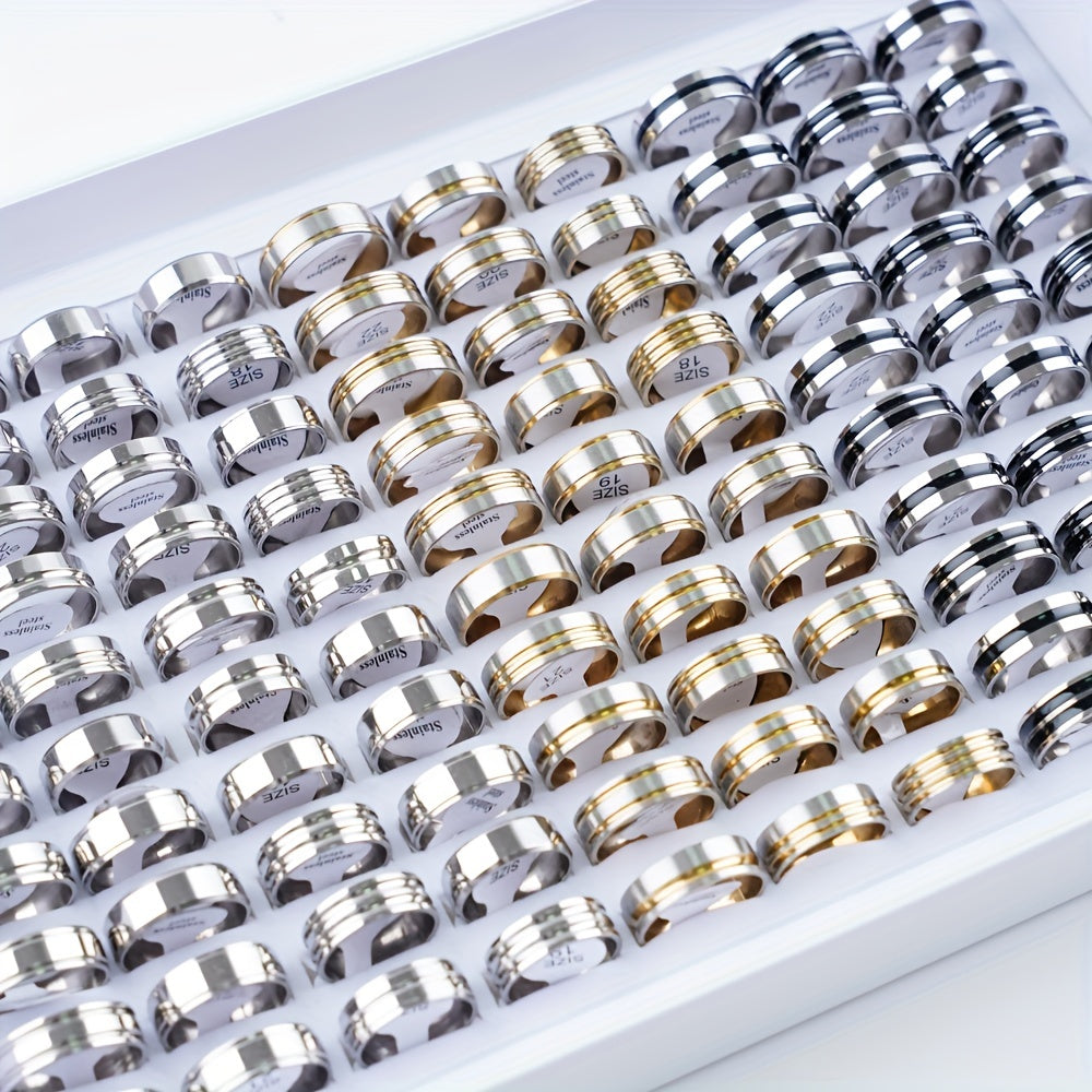 Set of 20 Multicolor Gold Silver Black Stainless Steel Rings for Men Women Jewelry Accessories