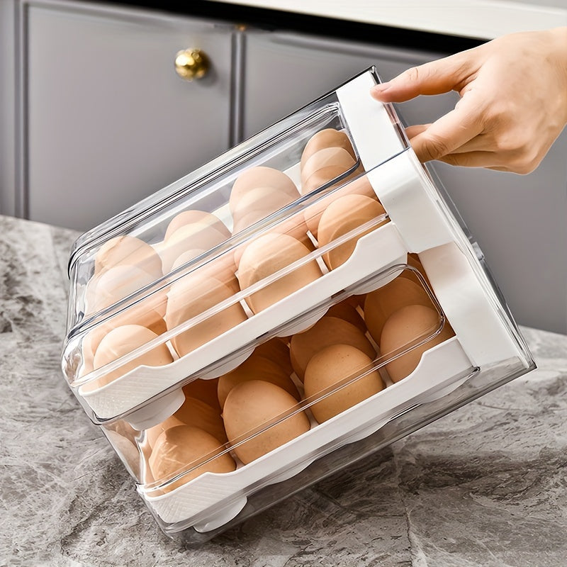 32-Grid Transparent Double-Layer Egg Storage Box Made of PET and PP for Refrigerator Organization