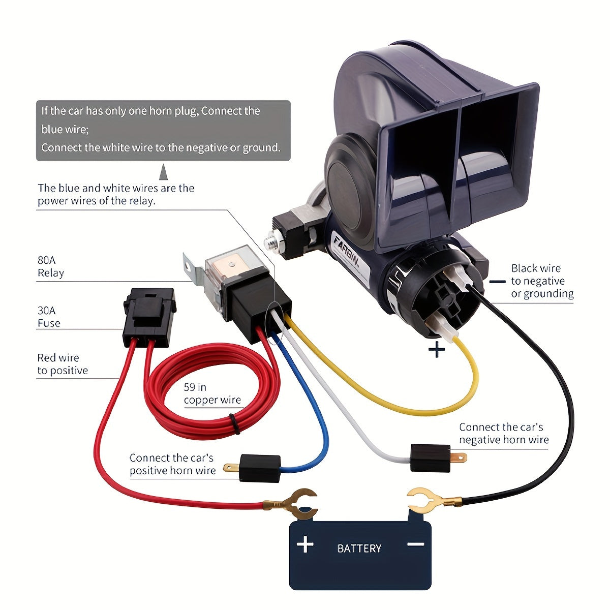 Universal 12V Havo Horn Relay Kiti va Simli Uzatkichlar Avtomobil, Yuk mashinalari uchun