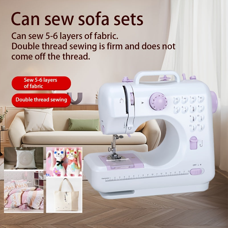 Portable Electric Sewing Machine with 12 Stitches Adjustable Speed Reverse Function for Beginners Purple