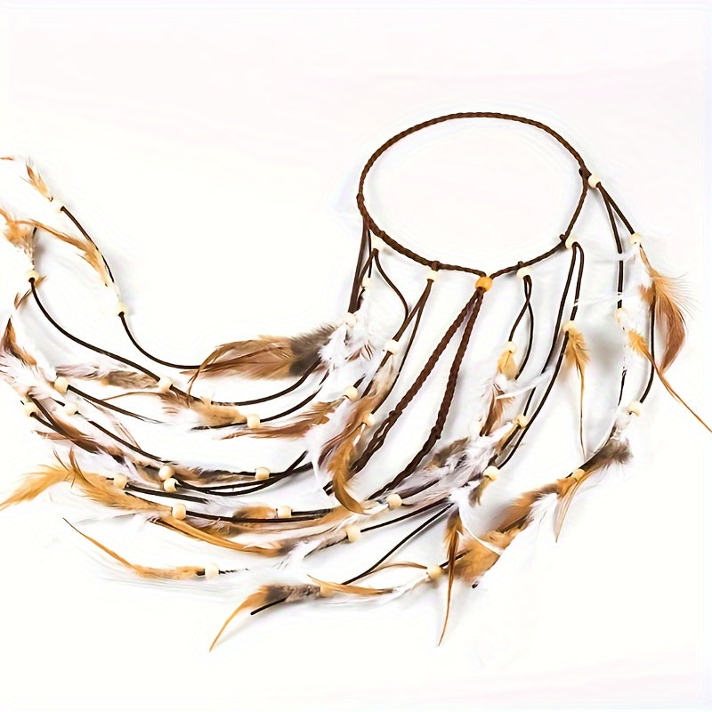 Bohemian Style Headband with Faux Feathers Tassels Festival Hair Accessory for Women and Girls