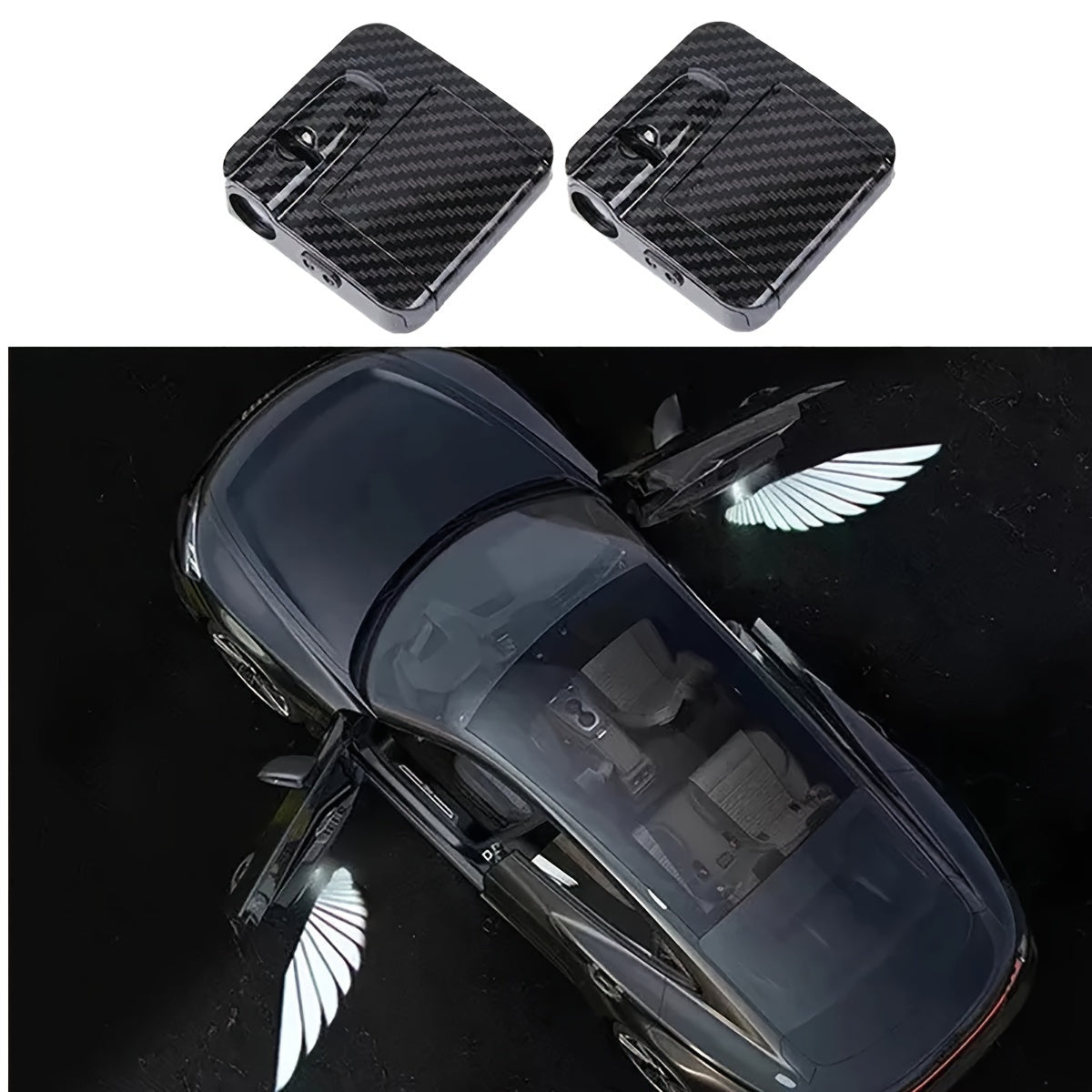 Wireless Car Door Lamp Angel Wing High-Definition Battery-Powered Carbon Fiber Infrared Sensor