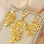 Wedding Jewelry Set with Hollow Leaf Earrings and Necklace 2 Pieces