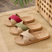 Women's Linen Slip-On House Slippers Non-Slip Indoor Outdoor Shoes Beige Brown Red