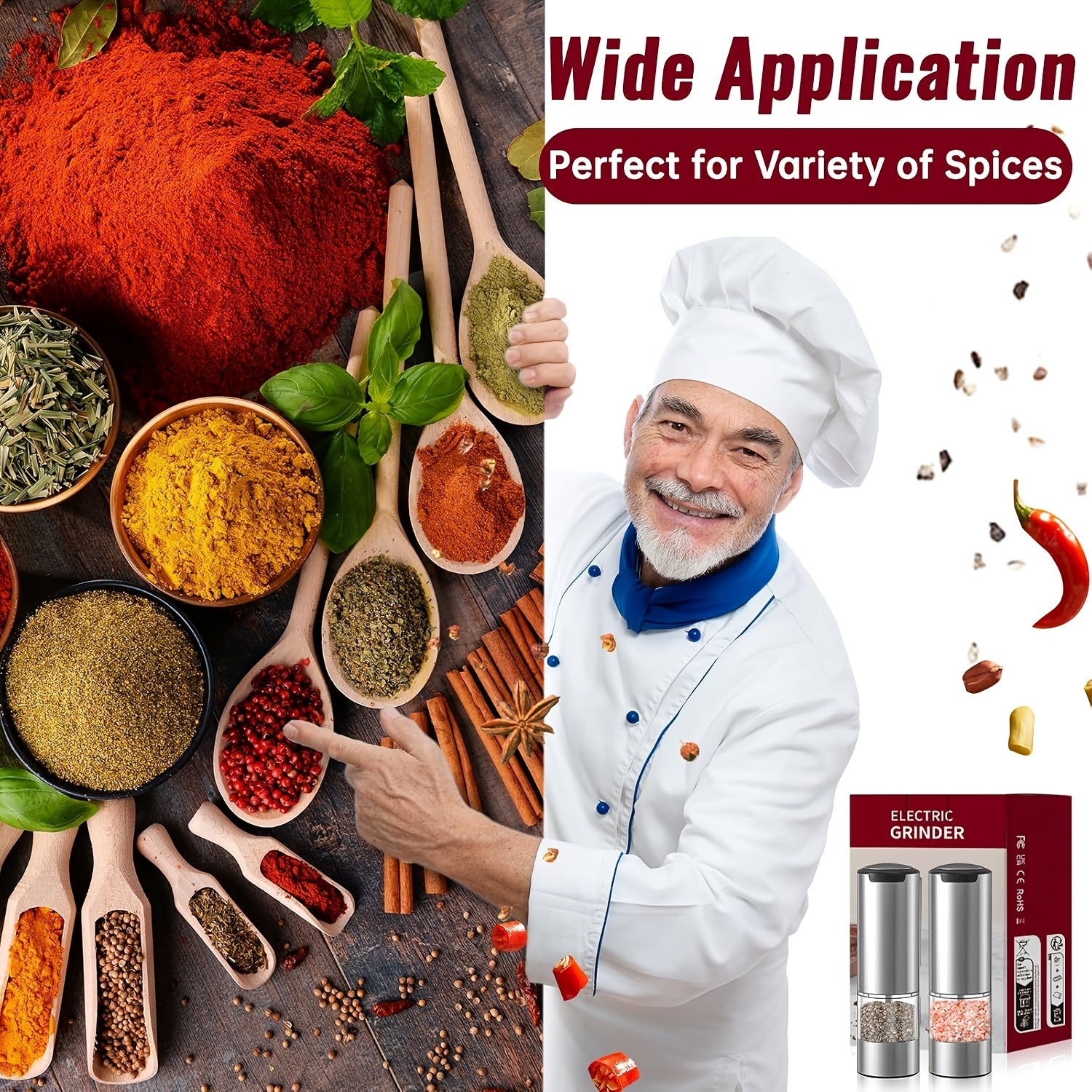 Stainless steeldan tayyorlangan elektr salt va murch maydalash to'plami