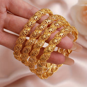 Gold Plated Hollow Cuff Bracelet with Octagonal Flower Design for Women