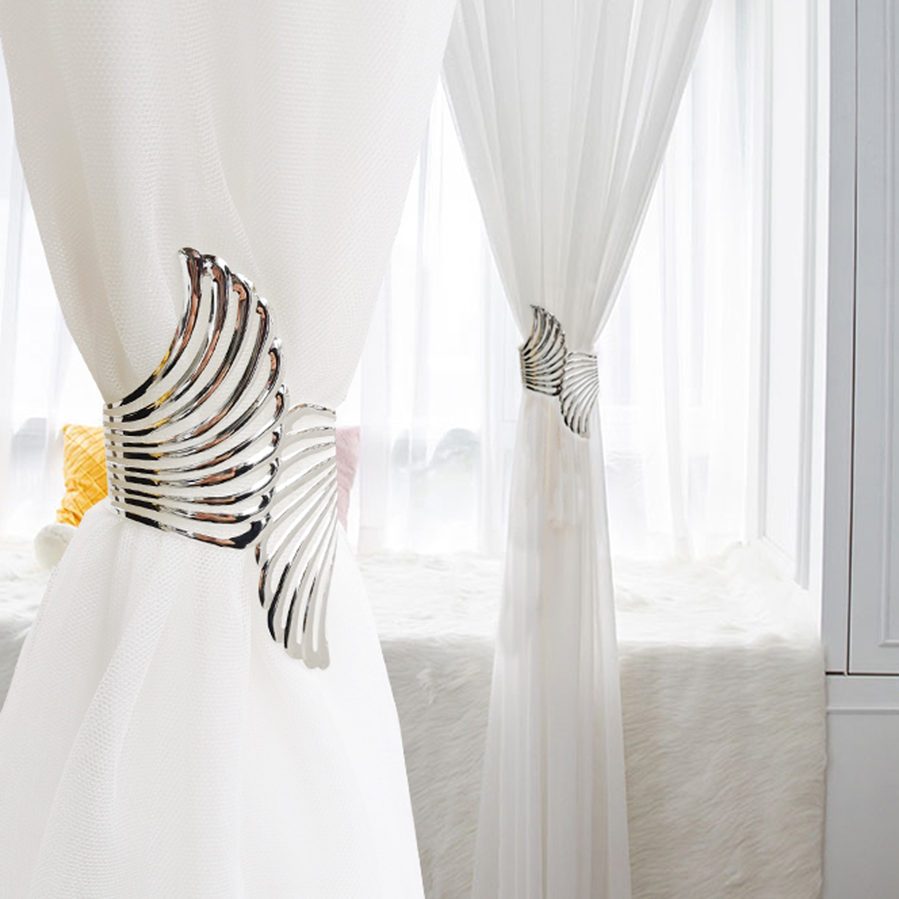 Golden Metal Angel Wing Curtain Clips Spring-Open Tiebacks for Living Room Bedroom