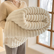 Ultra-Soft Faux Rabbit Fur Throw Blanket with Stripes, Machine Washable, Non-Shedding