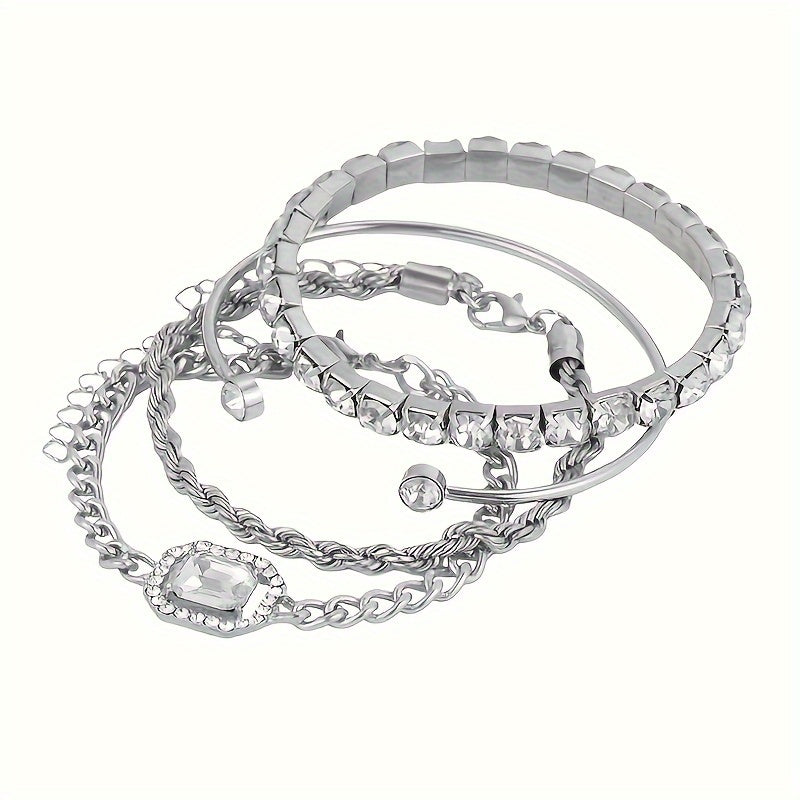 Women's Punk Style Twist Chain Rhinestone Bracelet Set with Vintage Design