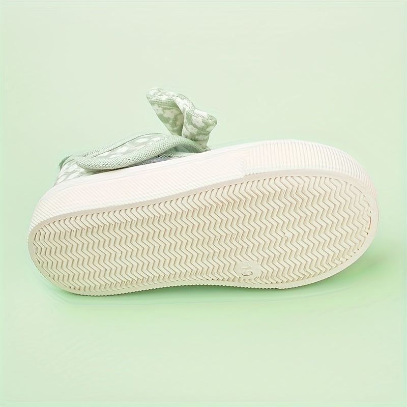 Girls Floral Print Canvas Sneakers with Bow Detail Non-Slip TPR Sole for Casual Outdoor Wear