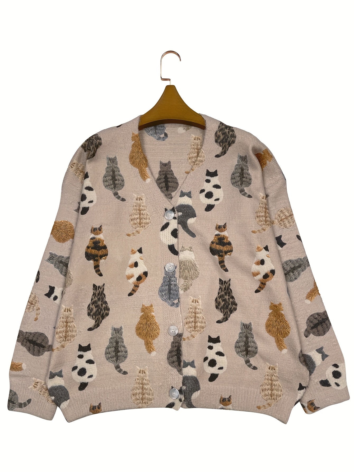 Women's Plus Size Woven Effect V-Neck Long Sleeve Cardigan Casual Sweater