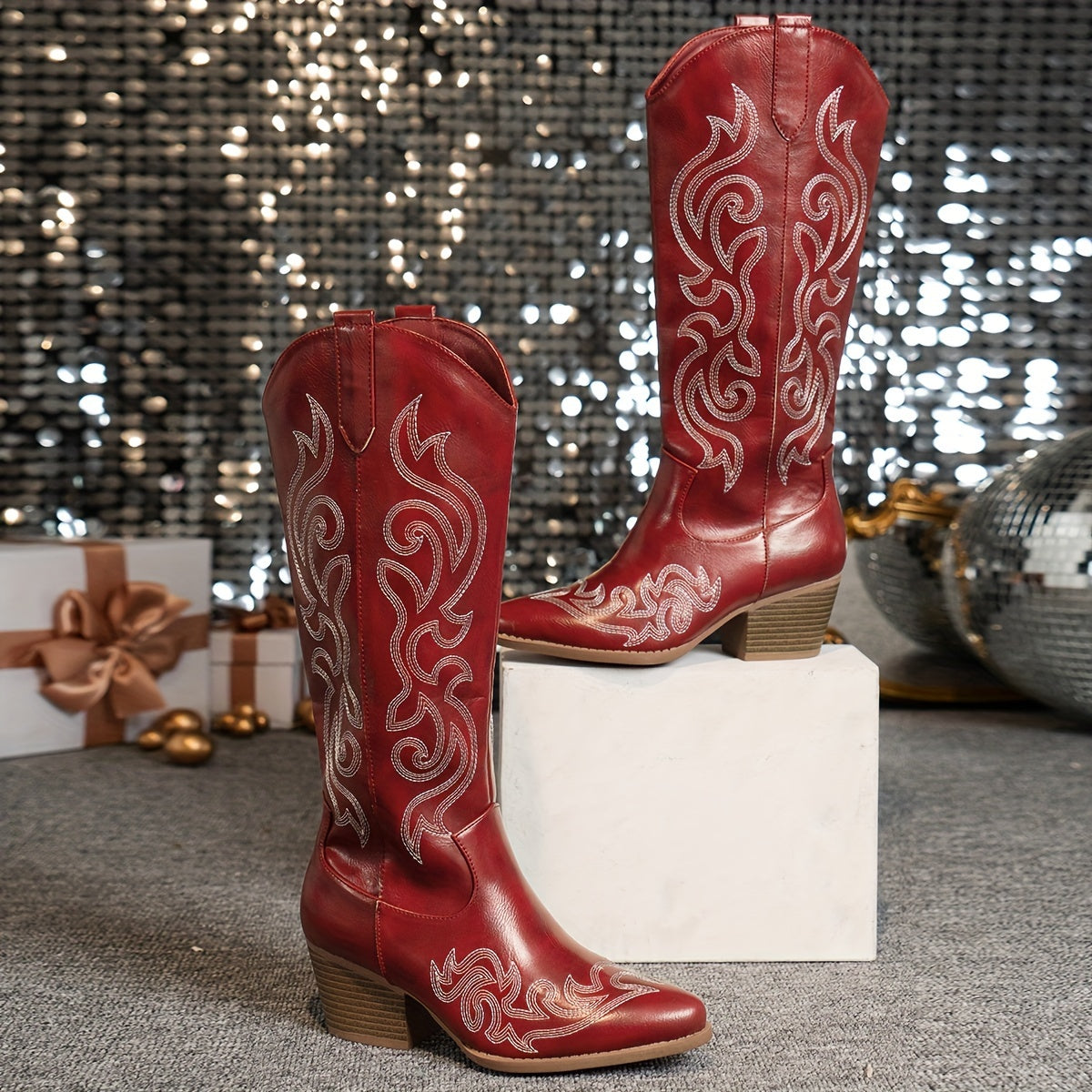 Women's Slip-On Western Cowboy Boots Light Color For Festivals Travel