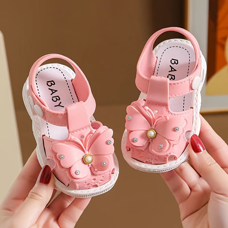 Girls' Breathable Sandals with Butterfly and Pearl Decorations for Spring Summer