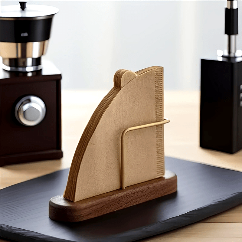 Cherry Wood and Brass Coffee Filter Holder Fan-Shaped Countertop Storage