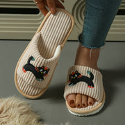 Cute Cat Slip-On Slippers for Women Soft Fabric Non-Slip EVA All-Season