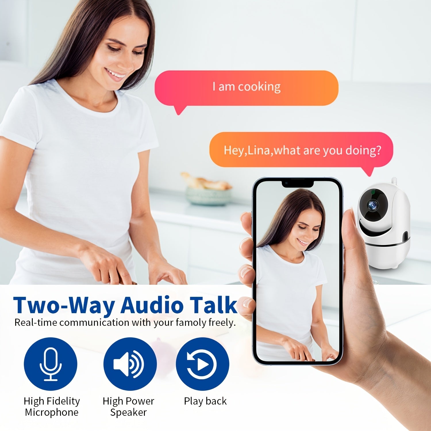 1080P HD Indoor Smart WiFi Security Camera with Two-Way Audio and 355° Rotation