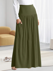 Women's Plus Size Ruched High Waist Maxi Skirt Casual Spring Summer