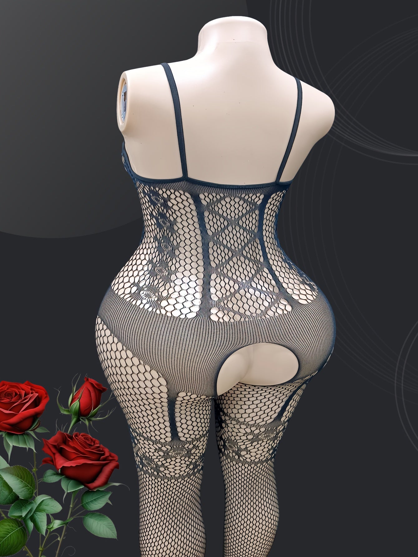 Women's Fishnet Bodysuit with Cut-Outs and Suspender Stockings Plus Size