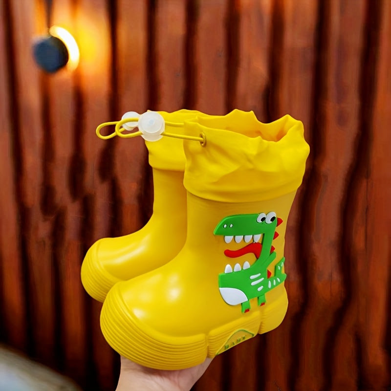 Детские водонепроницаемые резиновые сапоги для мальчиков и девочек с изображениями мультяшных динозавров и панды, EVA подошва