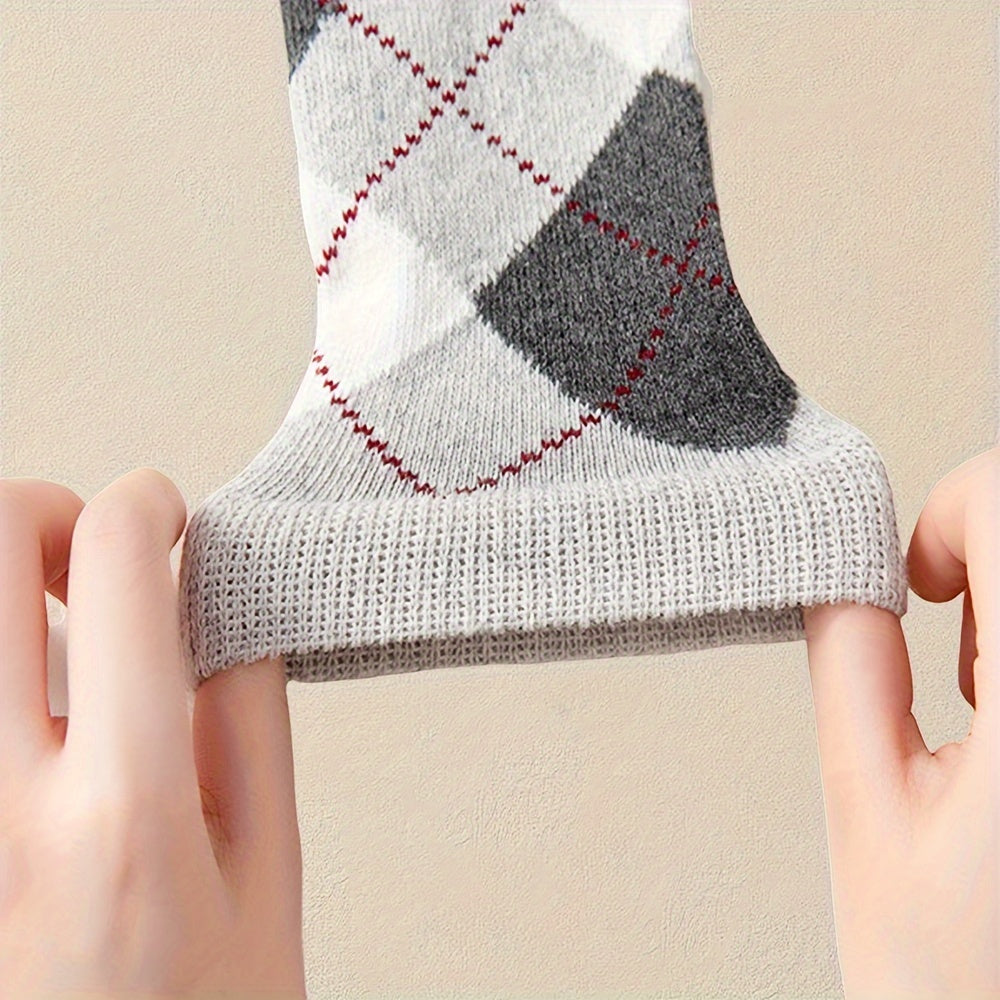 Men's Crew Socks 5 Pairs Geometric Pattern Breathable Polyester Spandex All Seasons