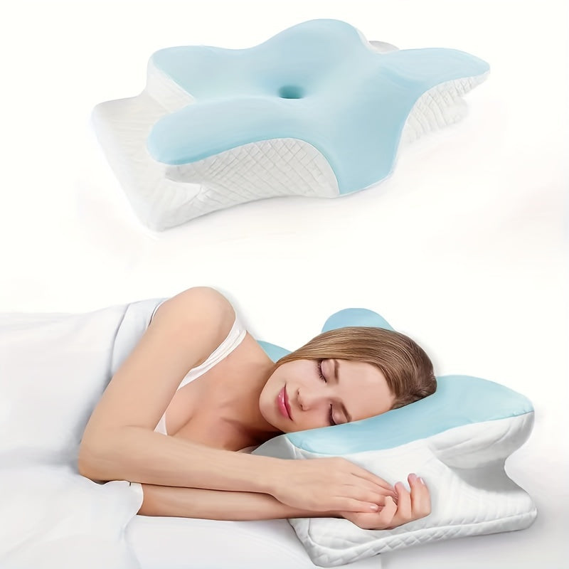 Butterfly-Shaped Neck Pillow Orthopedic Cooling Memory Foam Contoured Support Grey