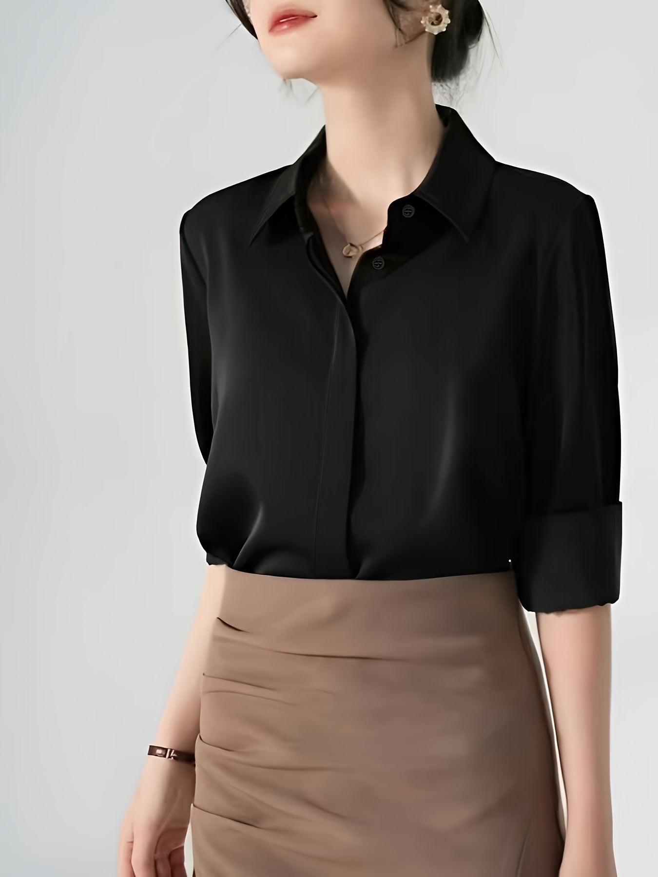 Camisa blanca de manga larga para mujer, poliéster, estilo coreano, corte suelto, primavera y otoño