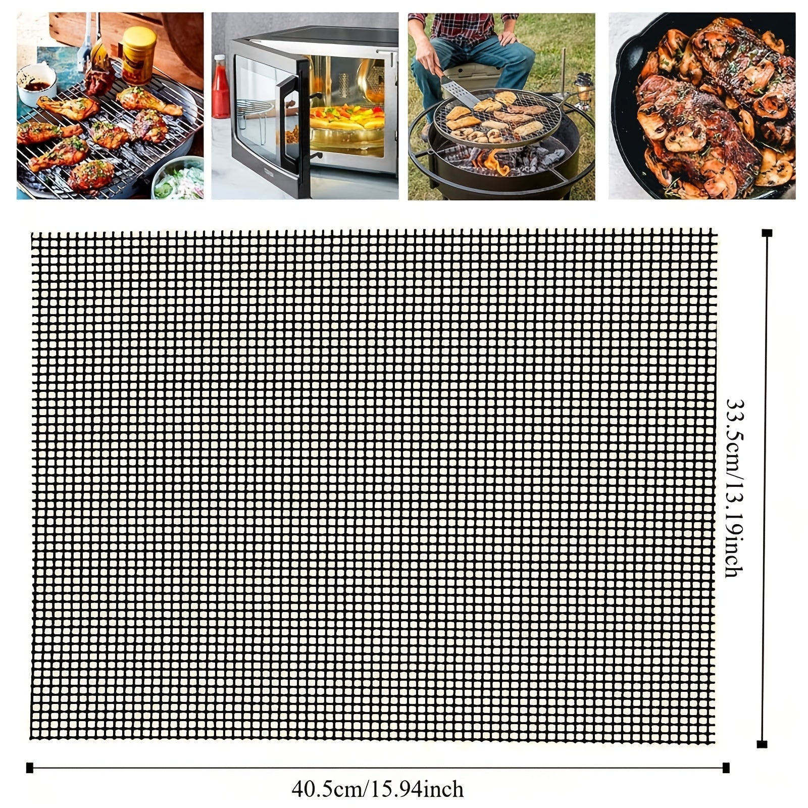 Set of 2 Non-Stick Glass Fiber Grill Mesh Mats Reusable Outdoor Cooking