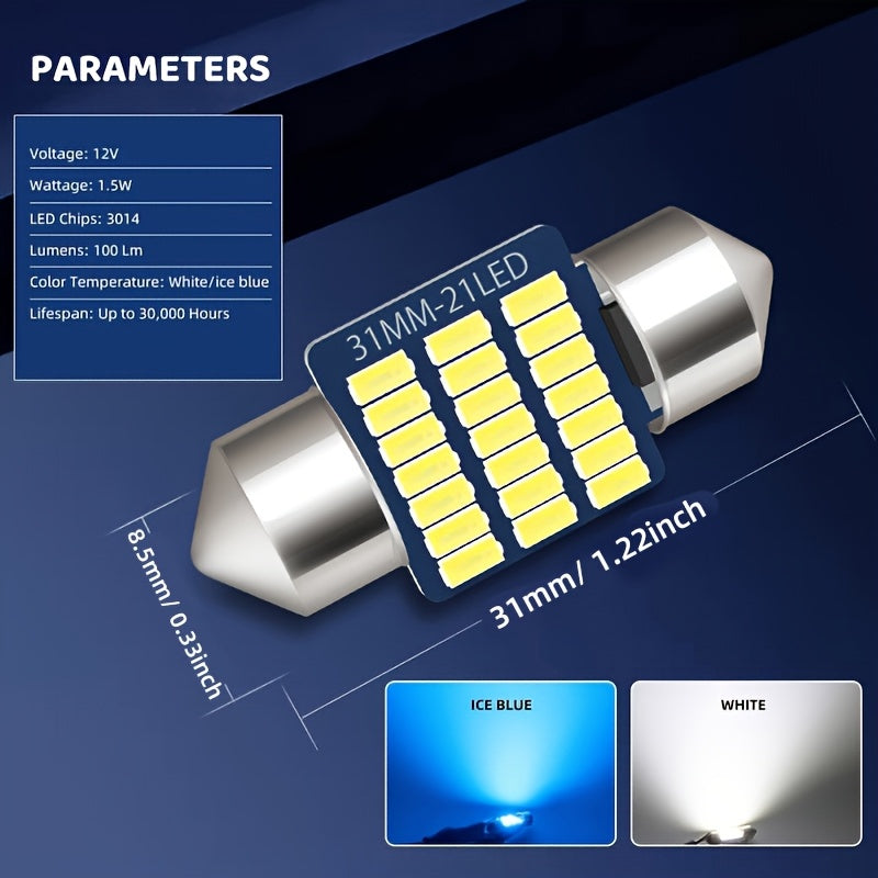 4PCS Super Bright LED Car Interior Lights White Blue 12V Festoon Bulb