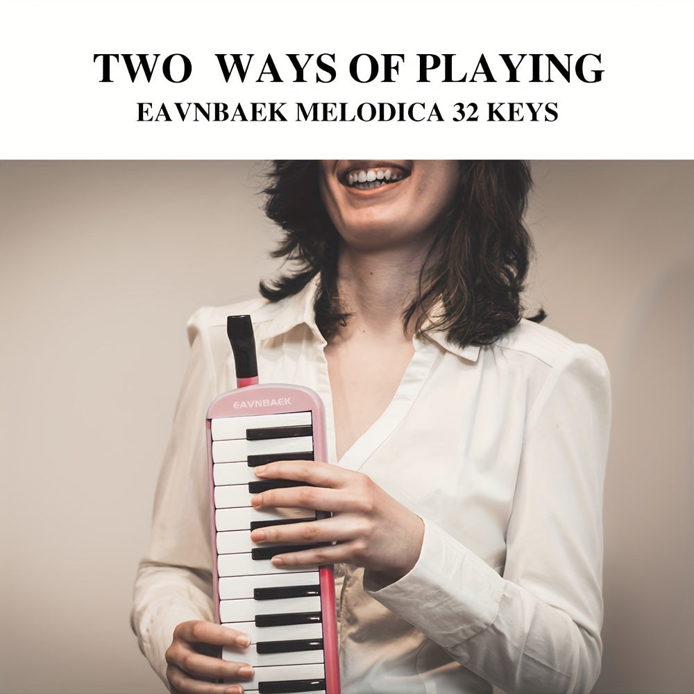 32-клавишная сопрано мелодика с воздушной пианикой, мягкой длинной трубкой и коротким мундштуком, из прочного ABS-материала, включает в себя сумку для переноски - черный, синий, розовый варианты.