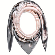 Women's Pink Floral Satin Scarf with Deer and Bird Print Lightweight Shawl for Casual Wear