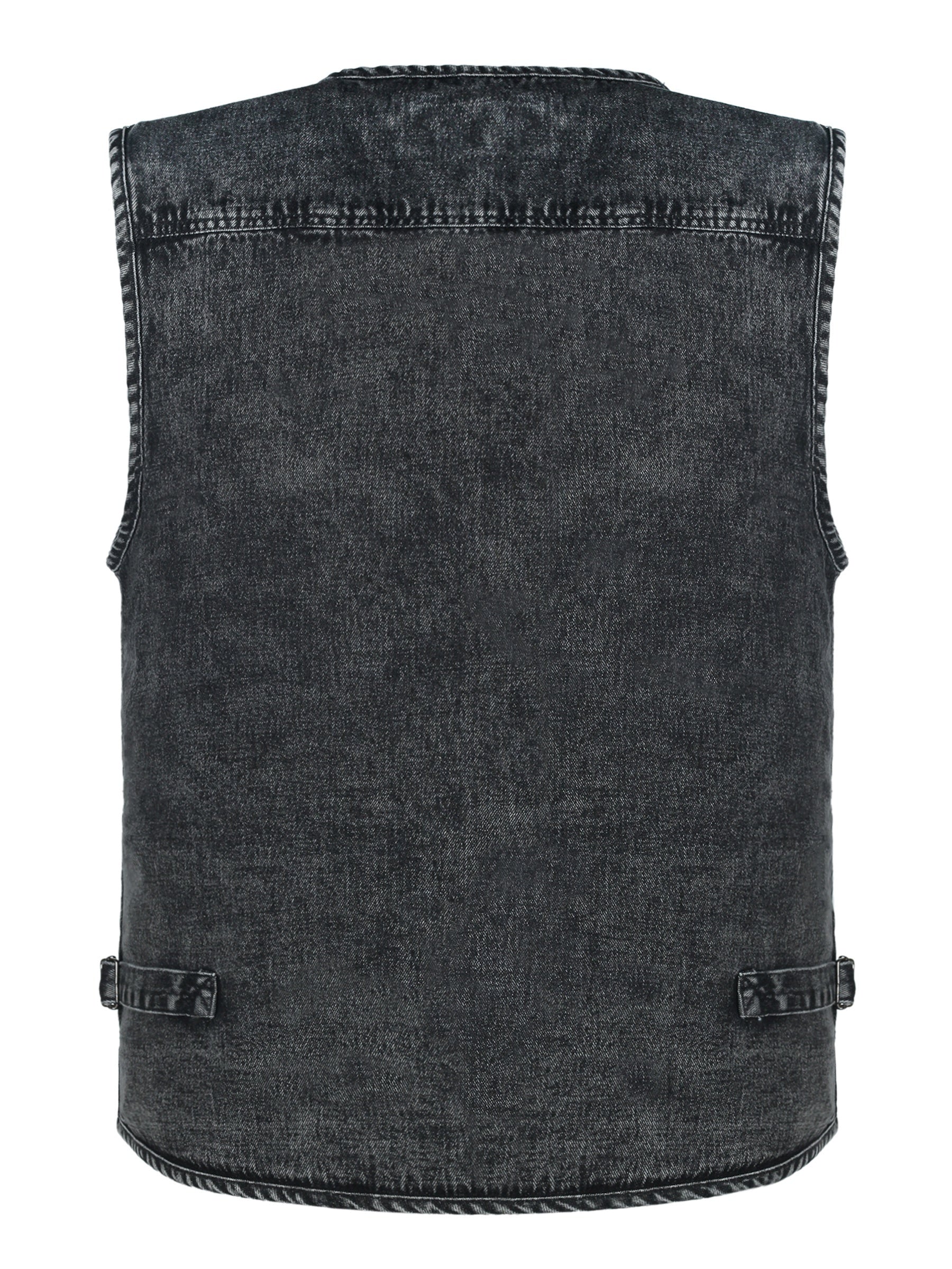 Men's Black Denim Zip-Up Vest with Multiple Pockets for Outdoor Activities