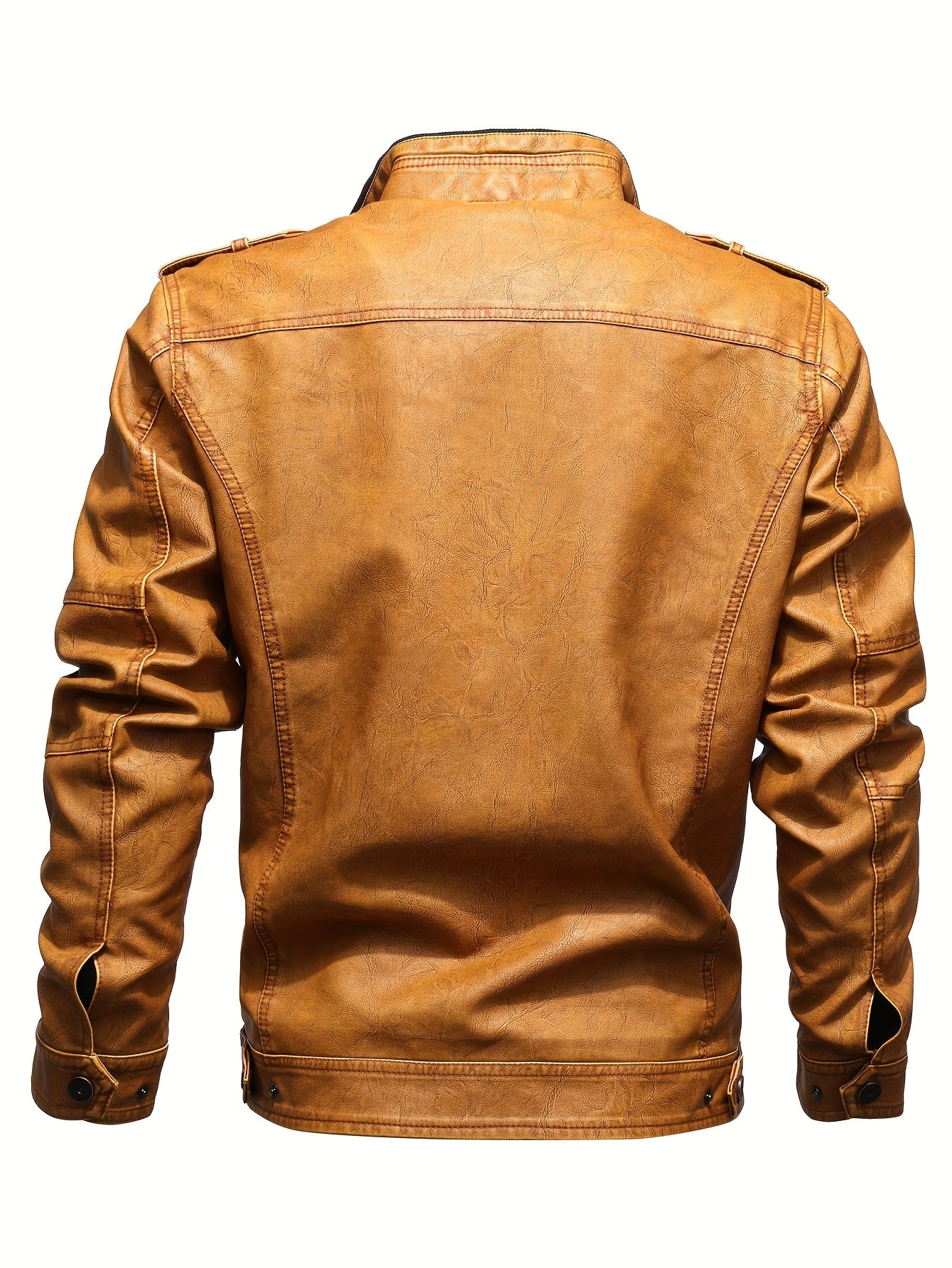 Men's Retro Motorcycle PU Jacket with Zipper and Multiple Pockets for Autumn Winter