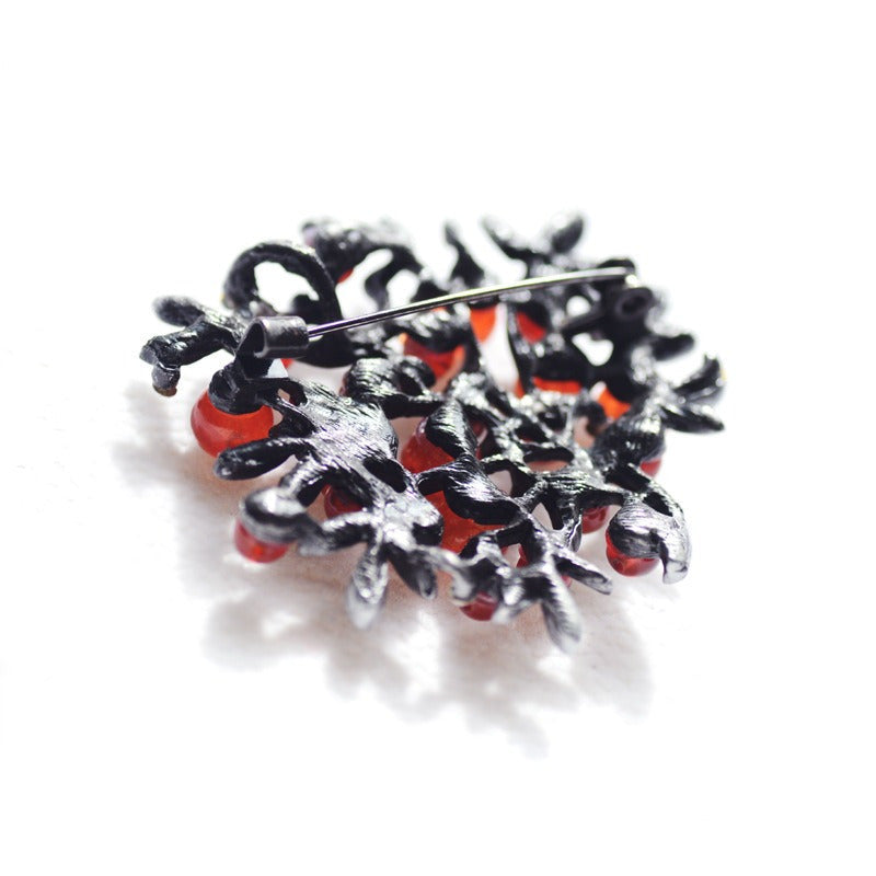 Vintage Berry Branch Brooch Rhinestone Lapel Pin for Suits and Sweaters