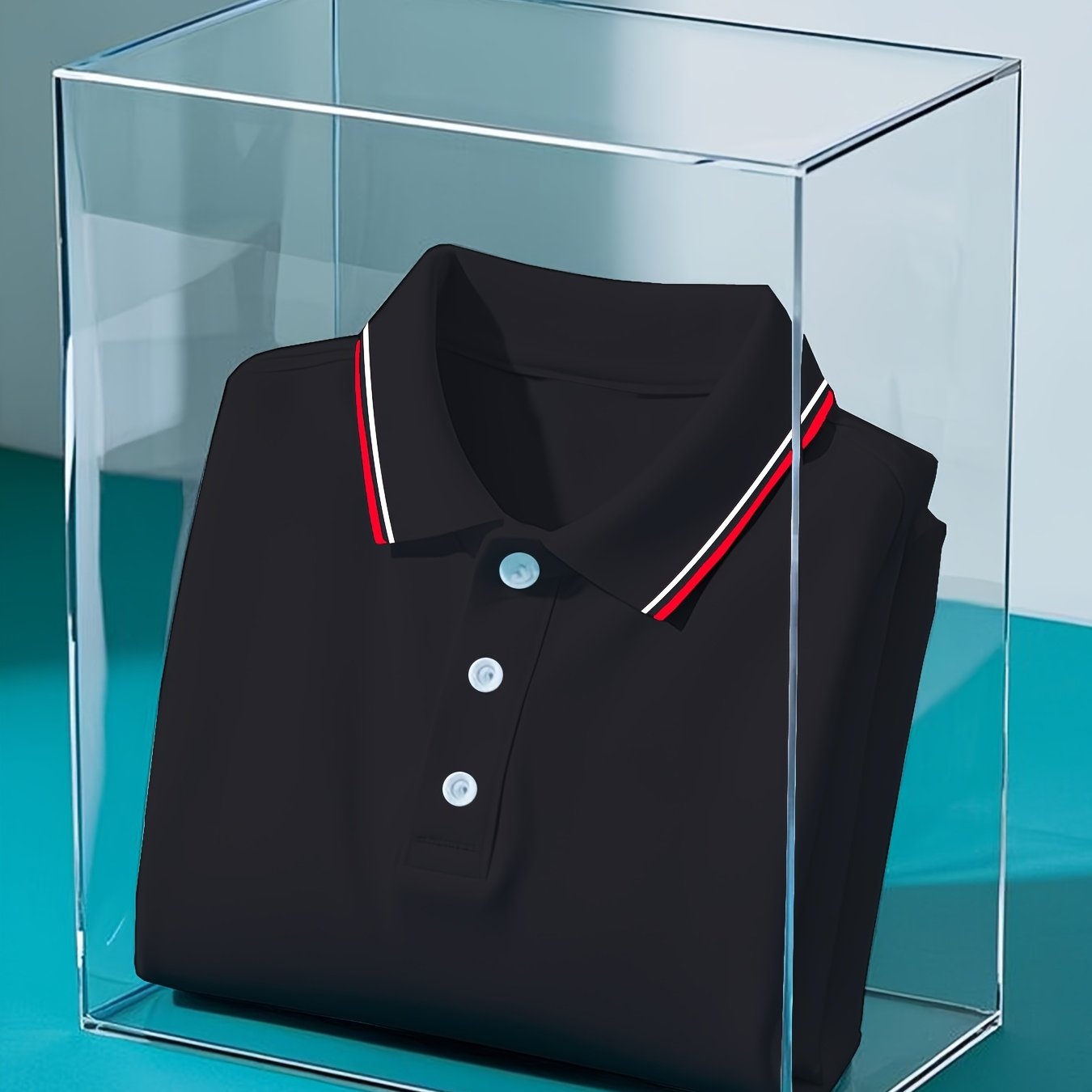 Men's Polyester Solid Color Polo Shirt with Button Casual Business Style