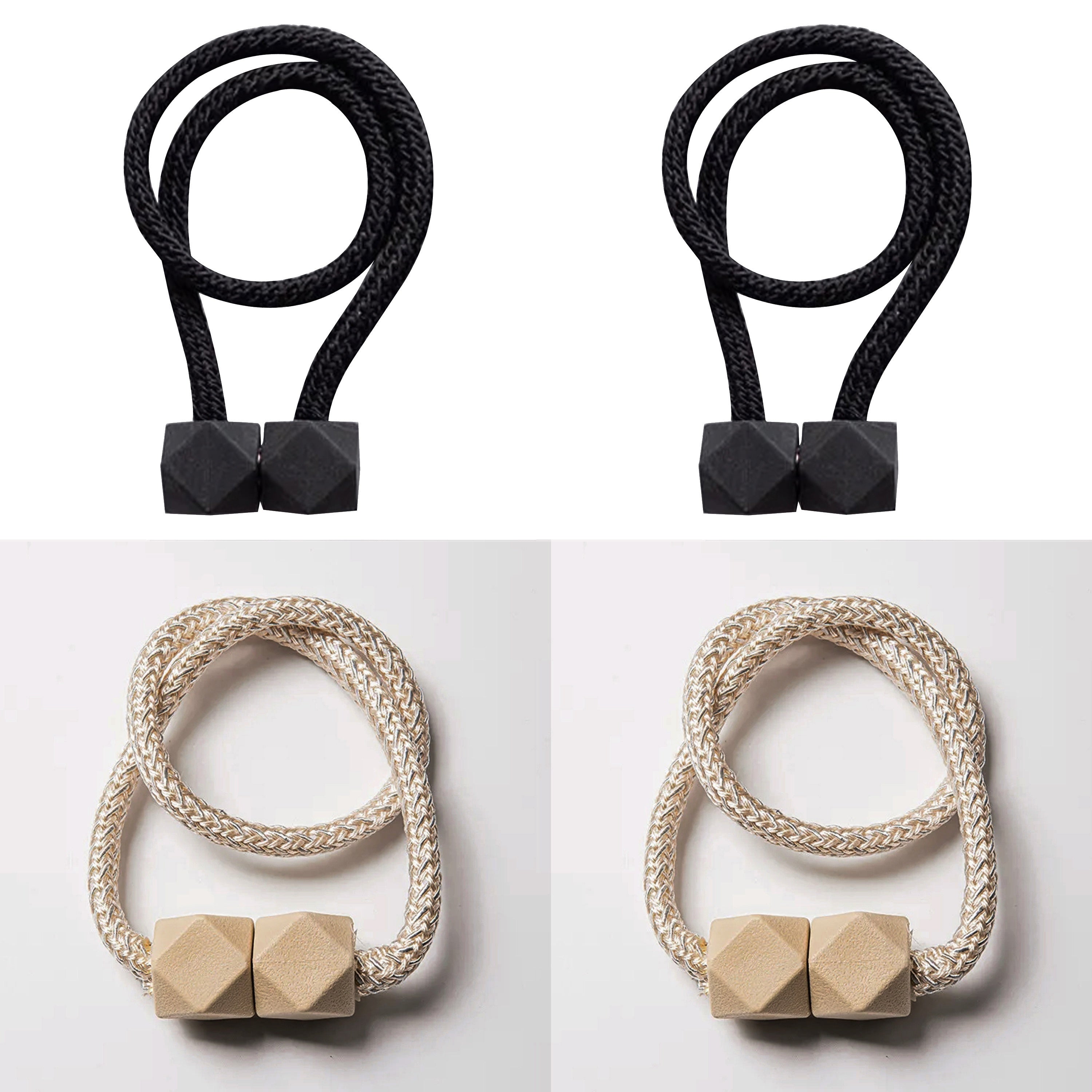 Cube Magnetic Curtain Tiebacks Set 4 Pieces Thick Rope Holdbacks for Bedroom Living Room